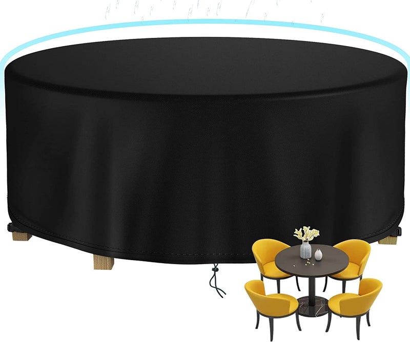 DUDSOEHO Round Patio Table Cover Waterproof, 85"" Diax27.9"" H Heavy Duty Oxford Fabric Outdoor Patio Furniture Cover Patio Table Chair Set Covers for Garden Round Table Dining Set, Black - Image 1